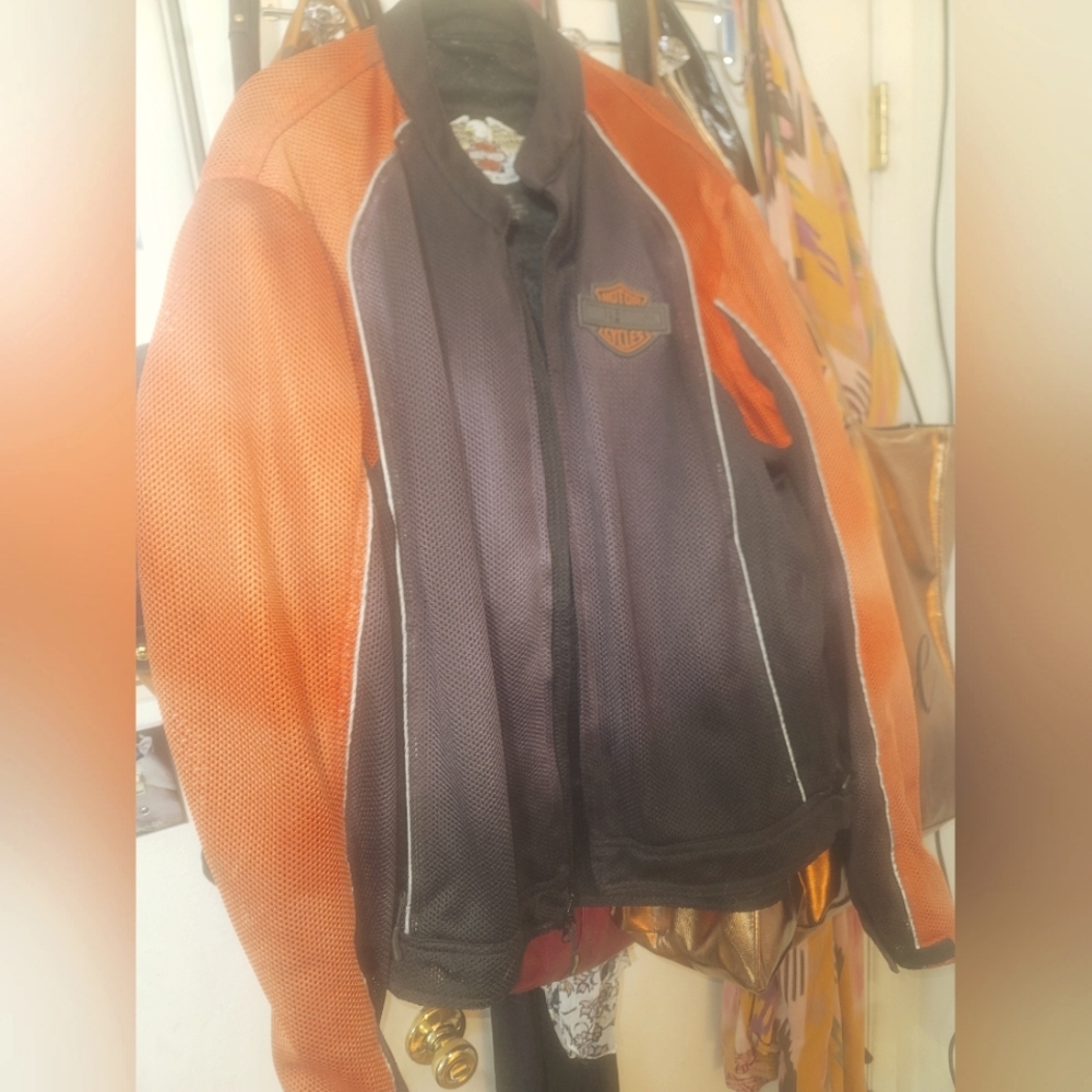 Harley-Davidson Black and Orange Men's Mesh Riding Jacket, size XL